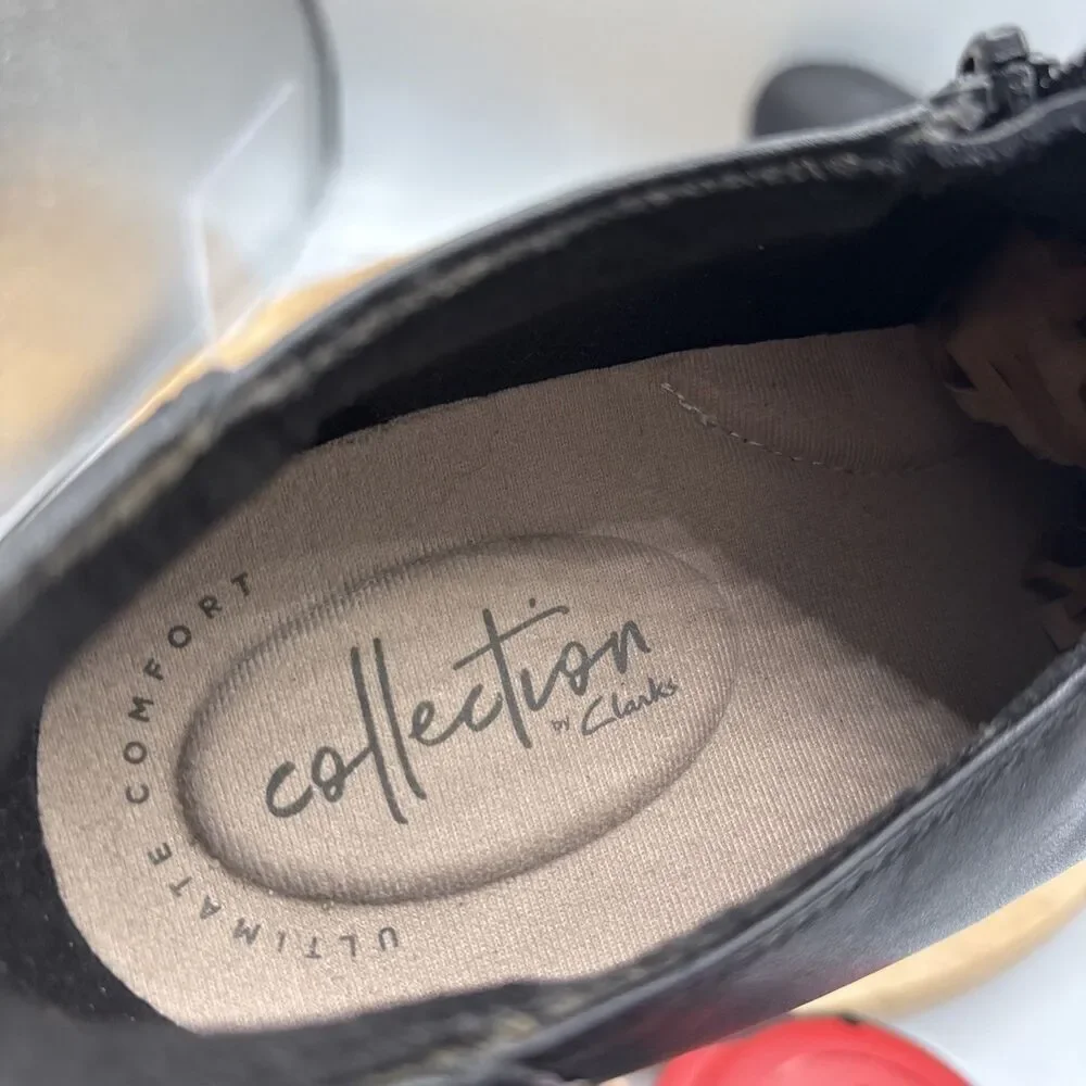 Clarks Collection Emslie Warren Black Leather Ankle Bootie Shootie Women Size 9